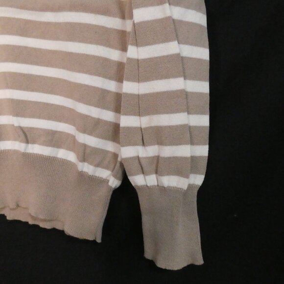 GEORGE | medium | Beige and White Striped V-Neck Lightweight Sweater - Picture 8 of 14